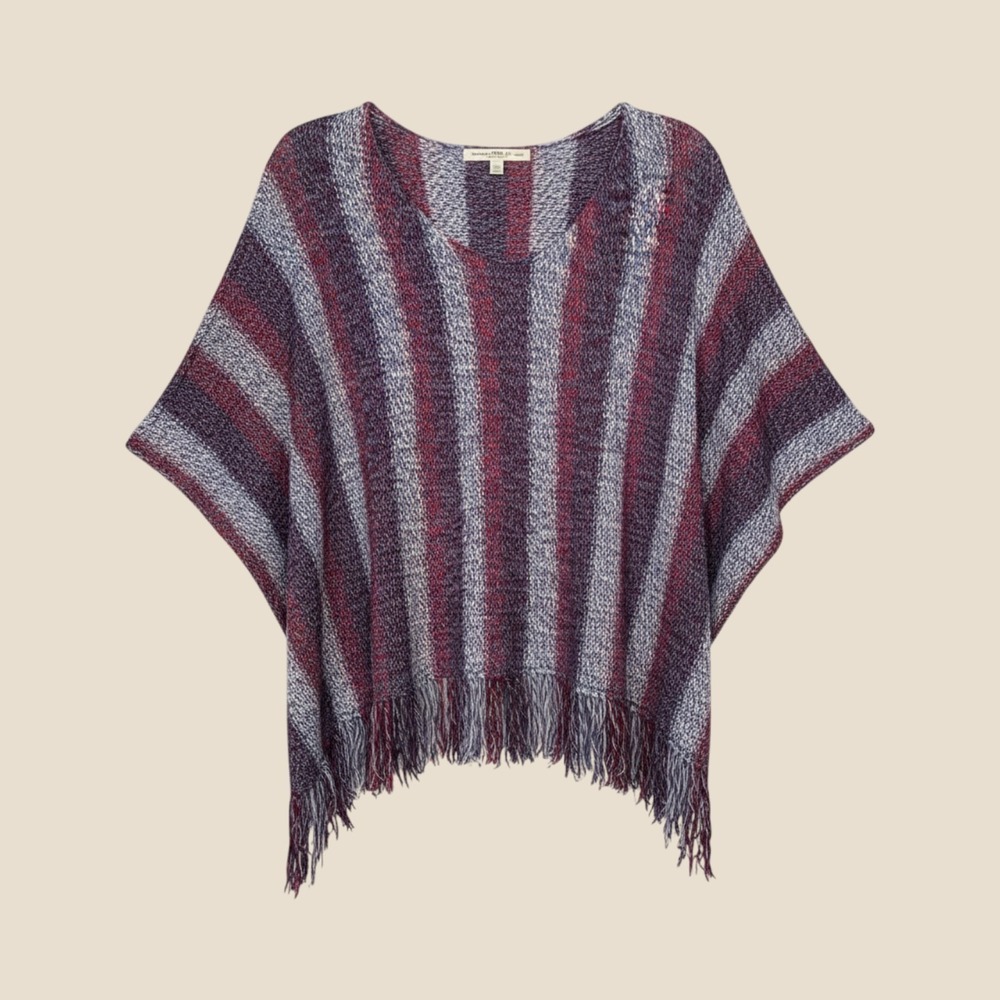 Natural Life Sante Fe Fringe Striped Knit Sweater Pullover Poncho Style size S/M